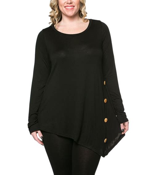 Black Button Sidetail Tunic Plus Black Button Tunic Tunic Tops