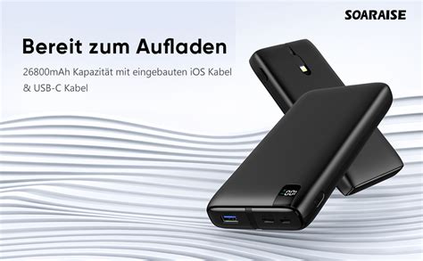 Soaraise Powerbank Mah Externer Akku Usb C Power Bank Mit