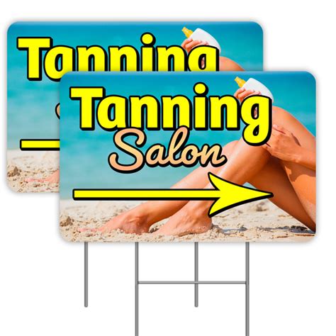 Tanning Salon Arrow 2 Pack Double Sided Yard Signs 16 X 24 With Metal