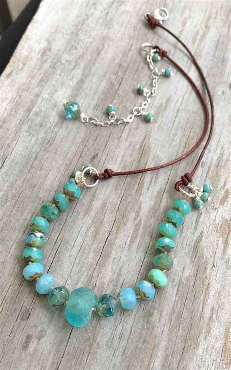 Anegada Blue Boho Crystal Beaded Artisan Necklace Rustic Etsy Boho