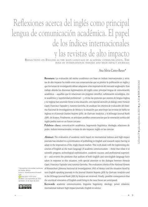 PDF Reflexiones acerca del inglés como principal lengua de