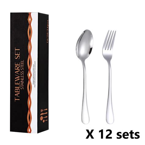 24pcs Stainless Steel Spoon And Fork With Box Fork And Spoon Set T