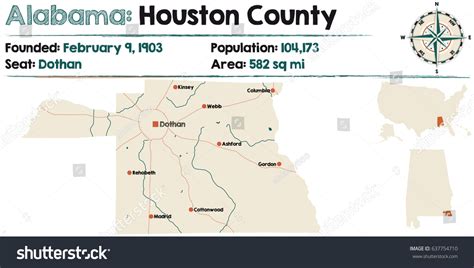 Large Detailed Map Houston County Alabama Stock Vector Royalty Free