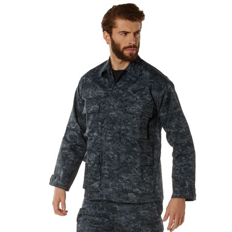 Mens Midnight Blue Digital Camouflage Military Bdu Shirt Uniform Coat