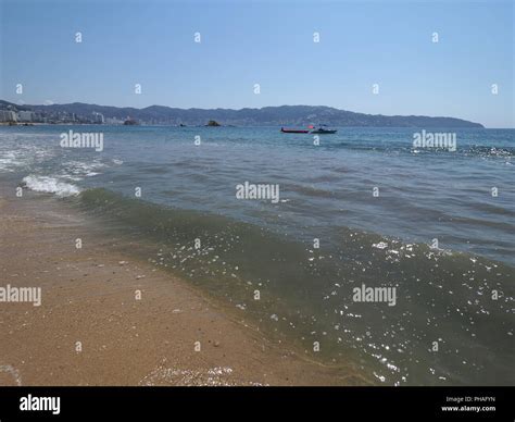 Cool Landscape Of Sandy Beach At Bay Of ACAPULCO City In Mexico With