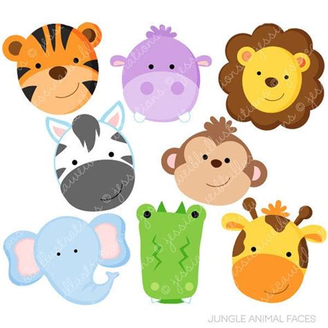 Jungle Animal Faces Cute Digital Clipart Commercial Use Ok Jungle