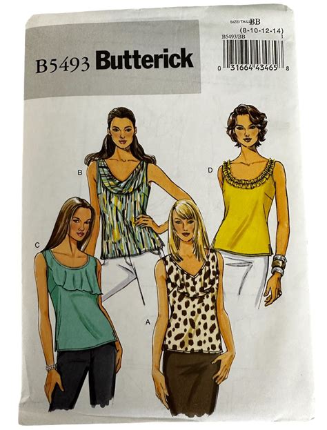 Butterick B5493 Miss Fitted Top Sewing Pattern Sleeveless V Etsy