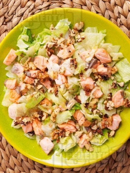 Delicious Iceberg Salad With Nuts And Salmon