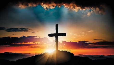 cross  jesus christ  colorful mountain sunset background
