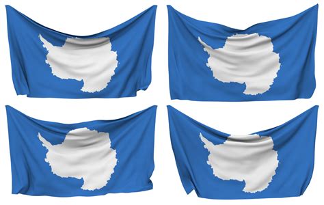 Antarctica Pinned Flag From Corners Isolated With Different Waving