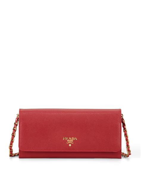 Prada Saffiano Leather Wallet-on-chain in Red | Lyst