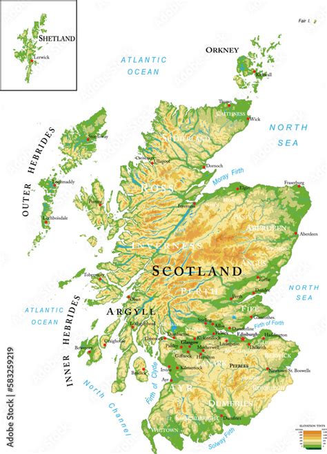 Scotland highly detailed physical map Stock Vector | Adobe Stock