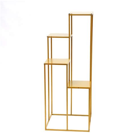 YIYIBYUS 39 37 In Tall Indoor Outdoor Gold Metal Plant Stand 4 Tiered