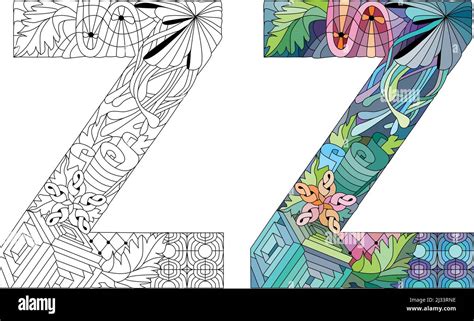 Zentangle Stylized Alphabet Letter Z For Coloring Vector