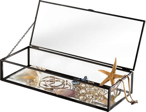 Myt Glass Jewelry Box Vintage Style Black Metal And Clear Glass Mirrored Shadow