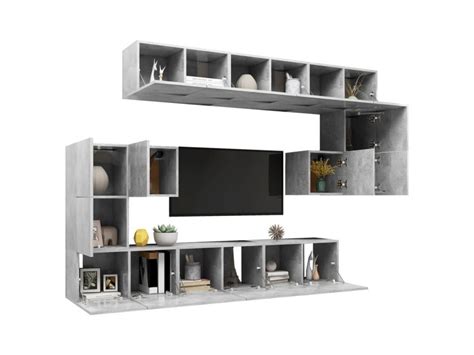 Ensemble De Meuble Tv Pcs Bancs Tv Armoires De Rangement Gris