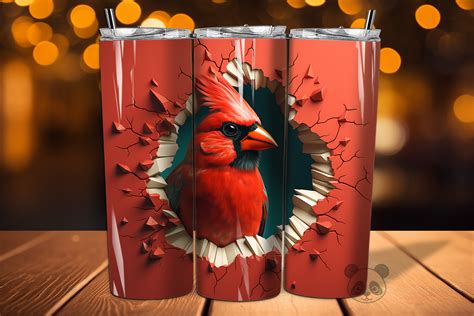 Cardinal 3D Cracked Hole Tumbler Wrap 3 Graphic By Pandastic Creative