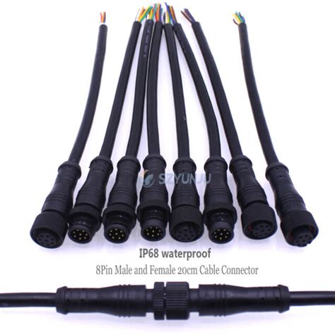 5pairs 8pin Black Waterproof Ip68 Male And Female 20cm Cable Connector