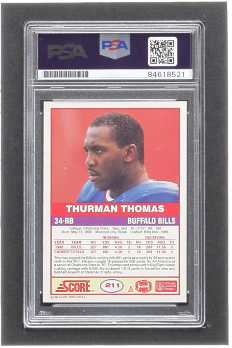 Thurman Thomas Signed 1989 Score 211 Rc Psa Pristine Auction