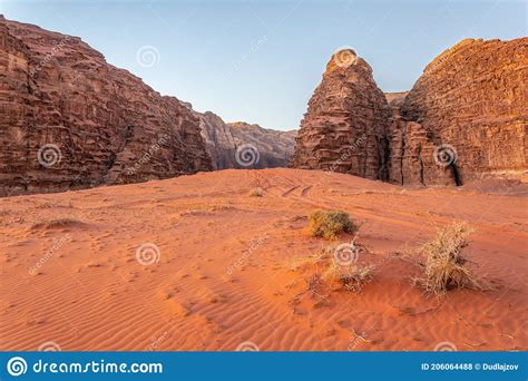 Sunset Over Wadi Rum Desert In Jordan Stock Photo Image Of Formation