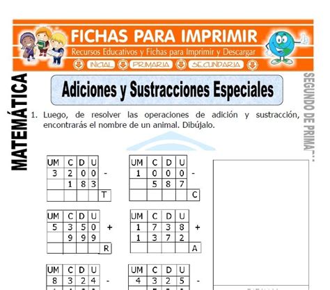 Adiciones Y Sustracciones Especiales Para Segundo De Primaria Fichas 5be