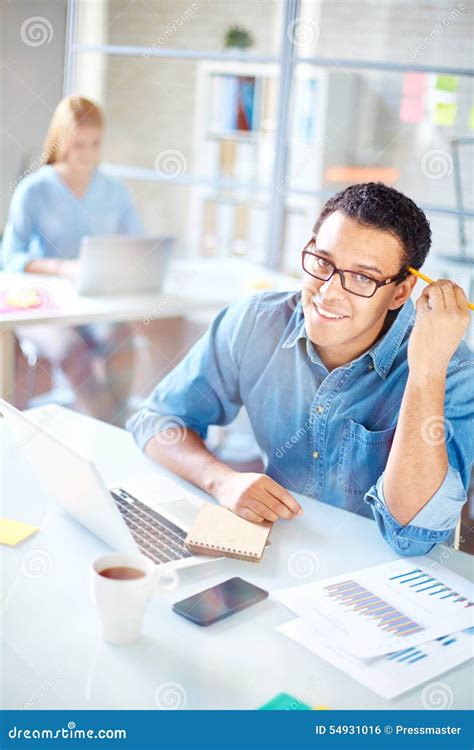 Happy office worker stock photo. Image of sitting, businessman - 54931016