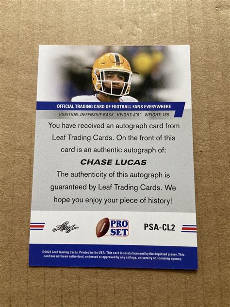 Leaf Pro Set Draft Autographs Psa Cl Chase Lucas Au C Rc