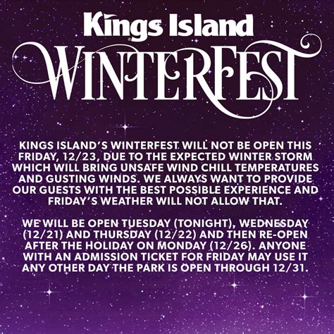 Kings Island on Twitter: "IMPORTANT UPDATE: Kings Island Closed on ...