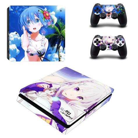 Amine Girl Emilia Ps4 Slim Skin Sticker For Play Station 4 Console And 2 Controller Protective