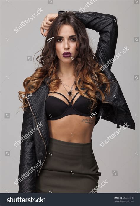 Sexy Female Model Wearing Lingerie Leather Stock Photo 544431988 Shutterstock