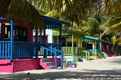 Colorful Bungalows on Placencia Beach Belize Stock Image - Image of ...