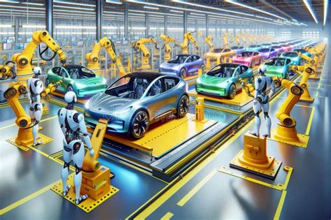 Electric Vehicle Robotic Manufacturing Factory Humanoid Workers