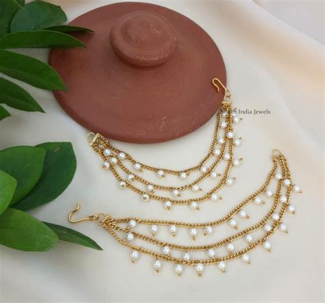 Pearl Gold Finish Ear Extensions South India Jewels