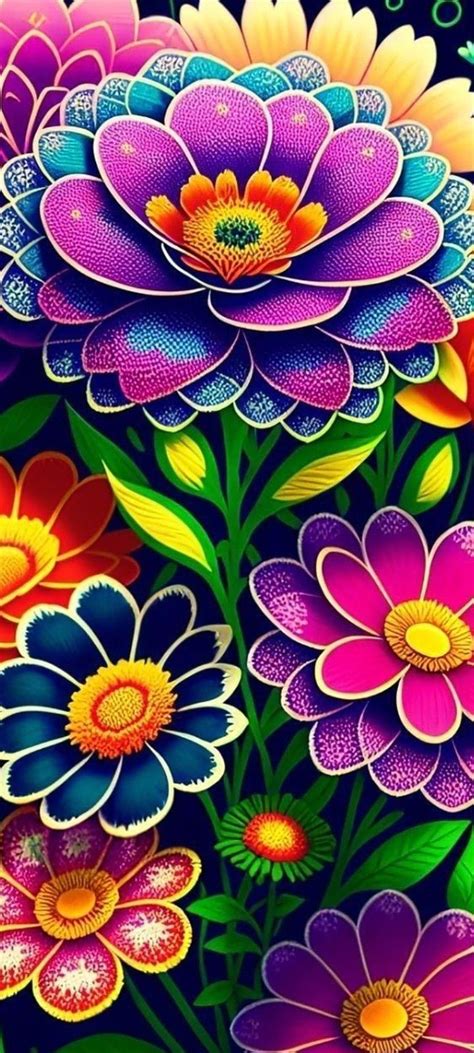 Colorful Flowers On A Black Background