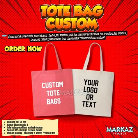 Jual FREE DESIGN Custom Cetak Totebag Kanvas Tas Blacu Custom