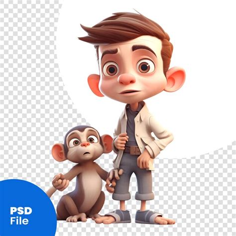 3d Illustration Einer Zeichentrickfigur Mit Einem Affen Auf Einem Weißen Hintergrund Psd Vorlage