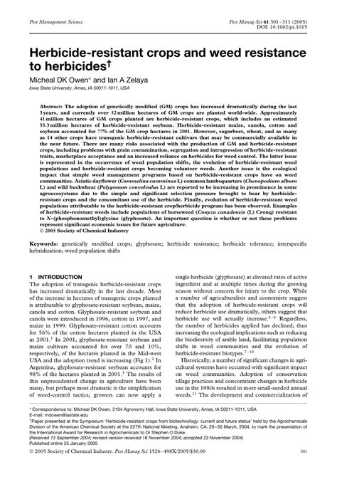 Pdf Herbicide Resistant Crop And Weed Resistance To Herbicides