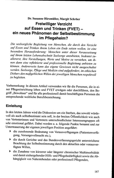 PDF Freiwilliger Verzicht Auf Essen Und Trinken FVET Ein Neues