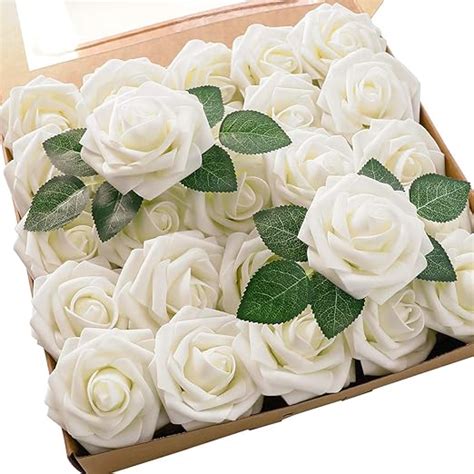 Floroom Artificial Flowers Pcs Real Looking Ivory Foam Fake Roses