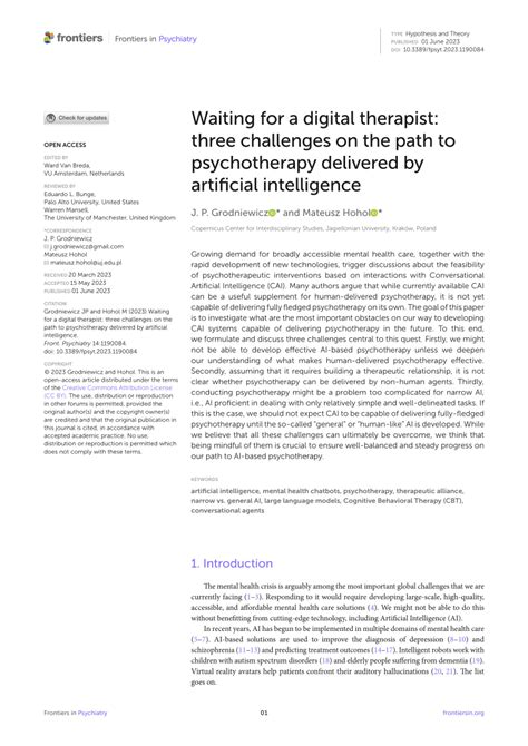 Pdf Waiting For A Digital Therapist Three Challenges On The Path To