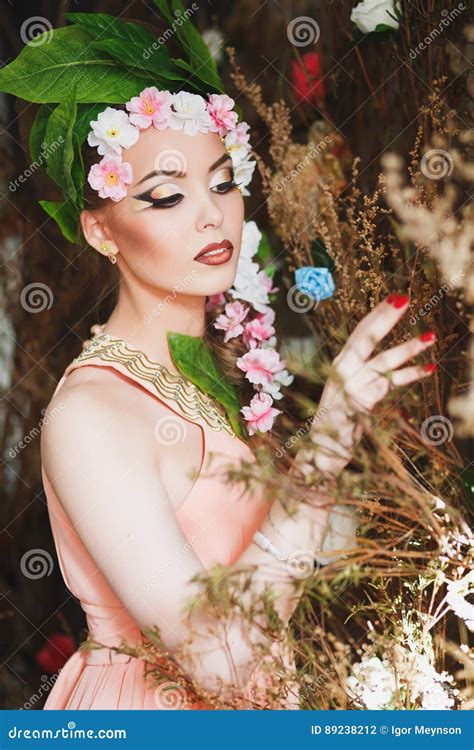 Beauty Spring Girl With Flowers Hair Beautiful Model Woman With