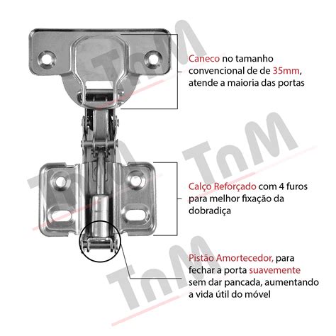 Kit 20 Dobradiças de Pressão Amortecedor 35mm DaFirma Reta ou