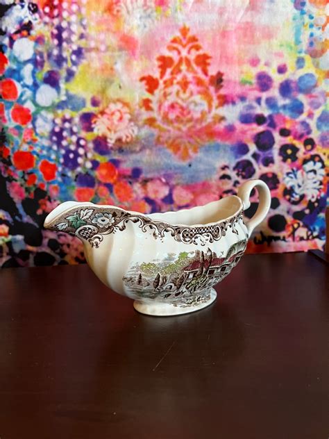 Heritage Hall Brown Multicolor By Johnson Brothers Gravy Boat Etsy