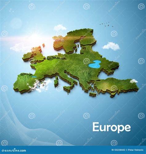 Realistic 3d Map Of Europe Stock Illustration Illustration Of Sunflare