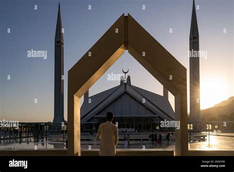 The Shah Faisal Masjid Mosque In Islamabad Pakistan At Sunset Stock