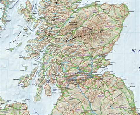 Vector Scotland Regions Road Map With 600dpi High Resolution Old Style