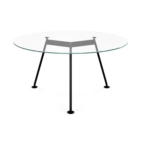 Knoll Tavolo Grasshopper D Base Nera Piano Cristallo Extra Chiaro