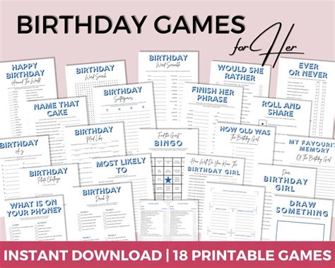 Printable Birthday Games For She Her 18 Pack Bundle Party Games Adult