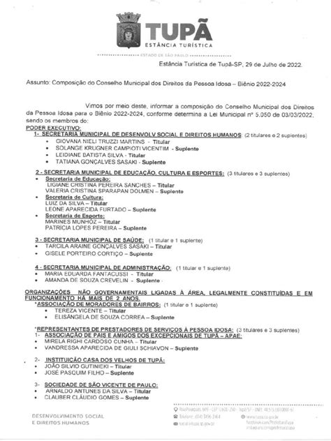 Conselho Municipal Dos Direitos Da Pessoa Idosa Bienio 2022 2024 Pdf