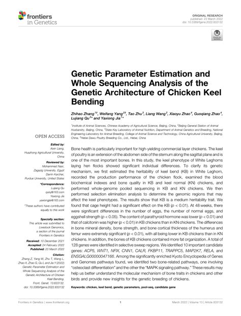 Pdf Genetic Parameter Estimation And Whole Sequencing Analysis Of The